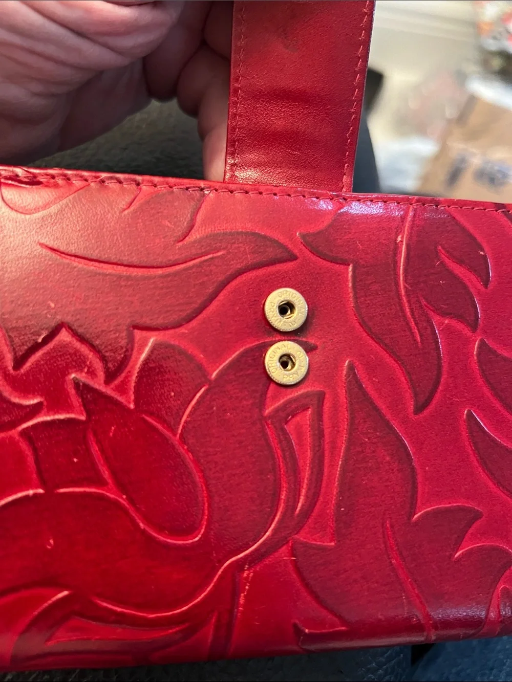 VALENTINA authentic Tulip Women's Red Embossed Leather Wallet